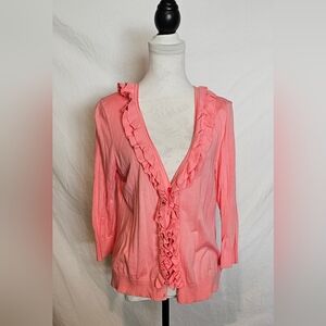 *EUC* Talbots Pink Ruffle Trim Cardigan